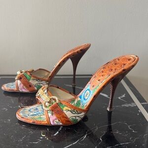 Casadei Floral Buckle Patterned Mules 9 39 Rare